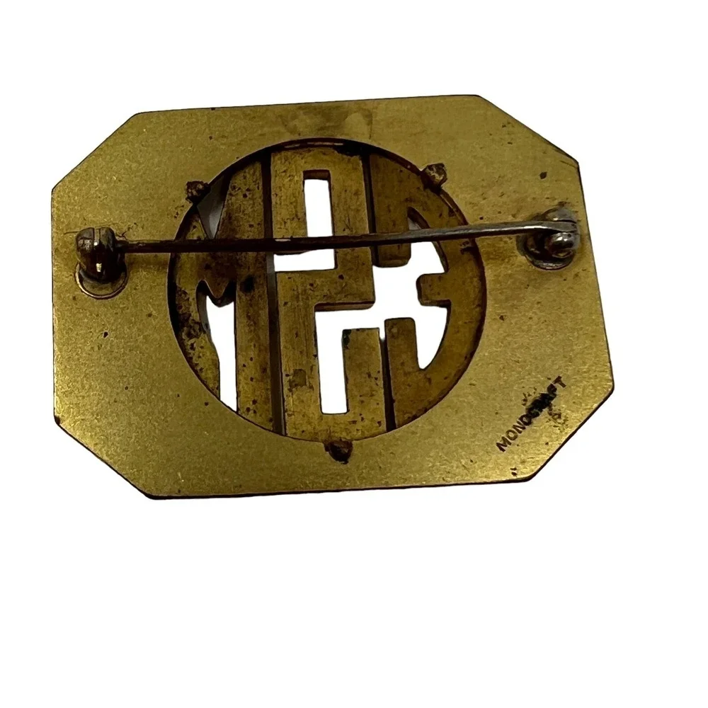 Vintage Monocraft Initial Brooch Gold Tone ESM Pin‎
